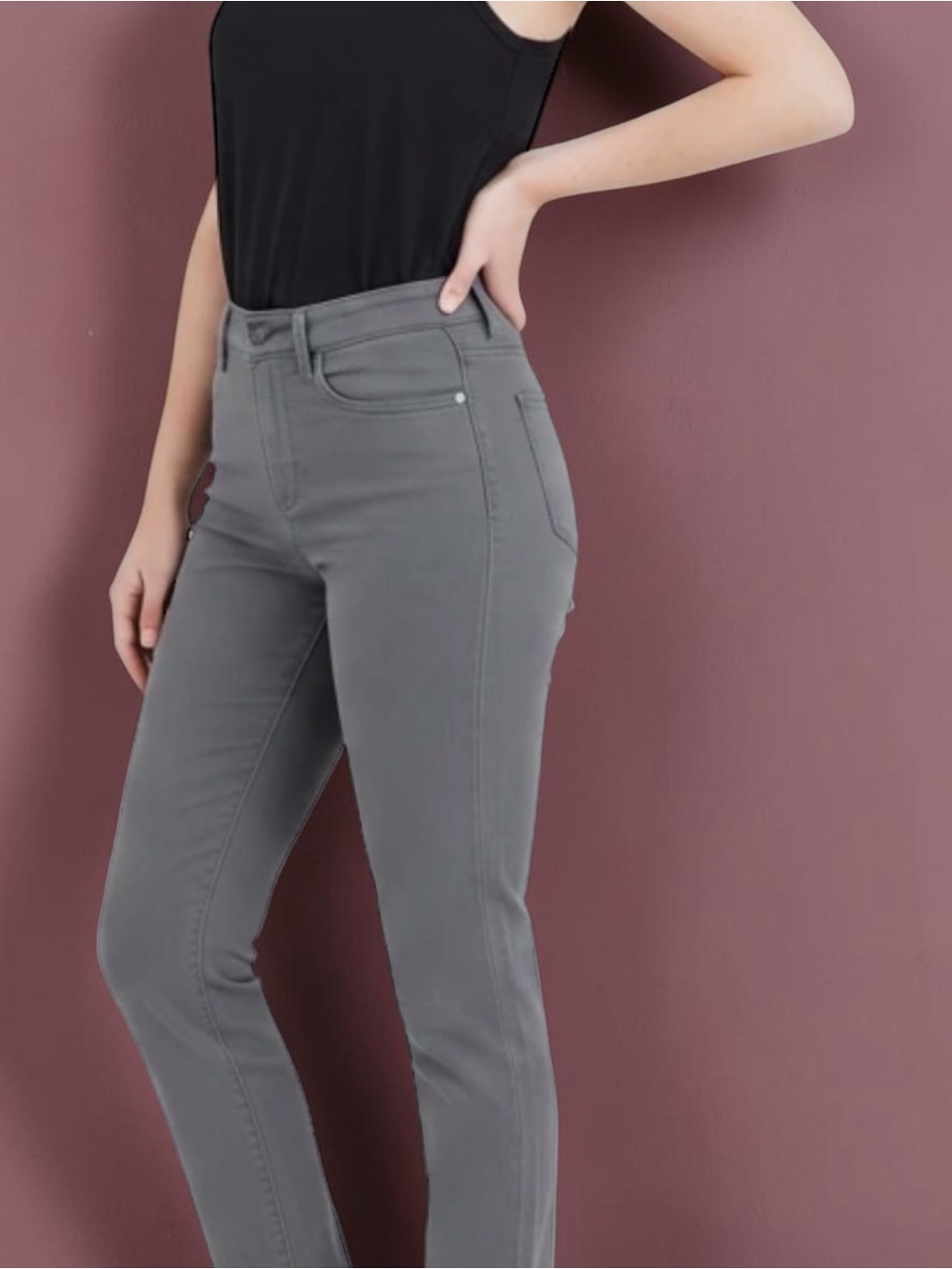 NYDJ Marilyn High-Rise Straight Leg Jeans in Lunar Rock Gray Sz 10P (fits 5’5”)